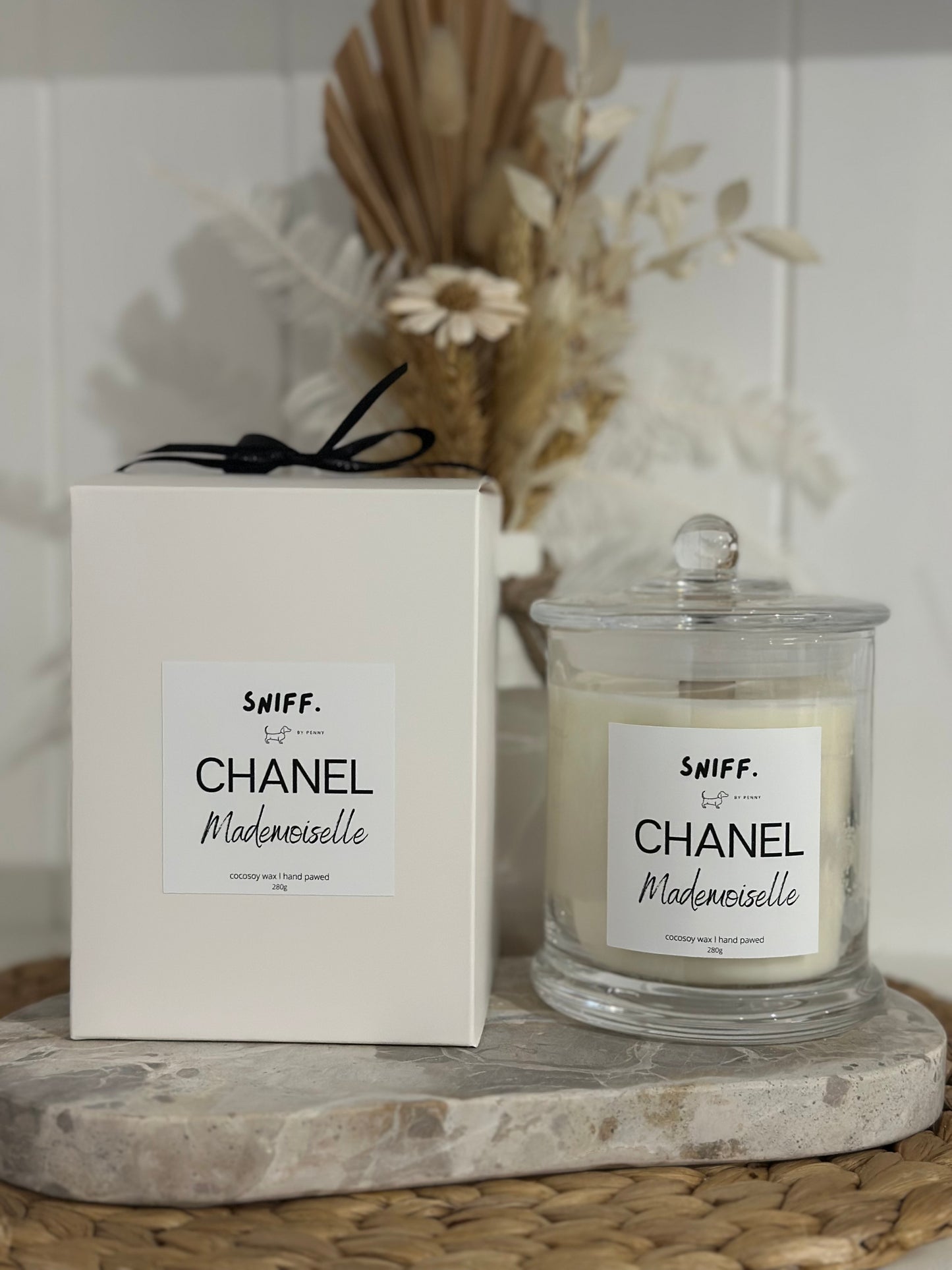 glass style candle + black diffuser bundle